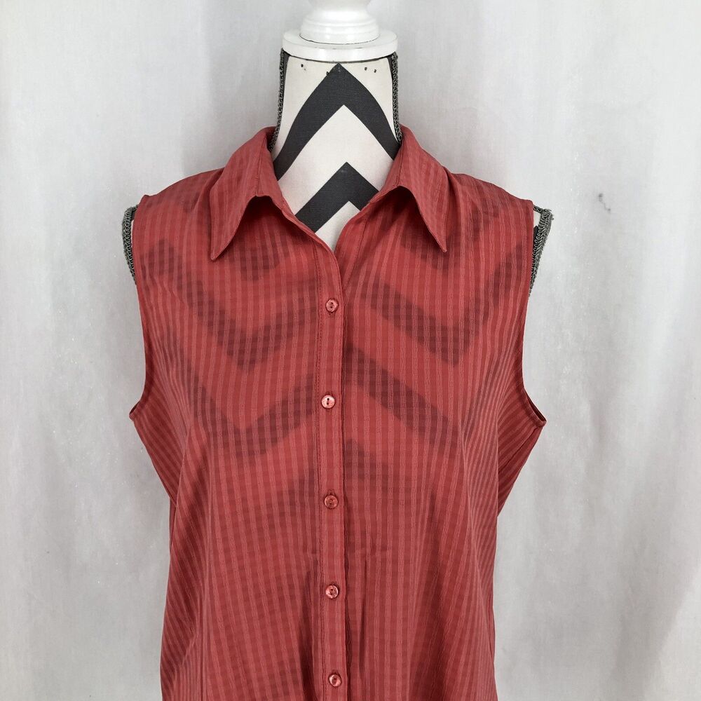 Voir Collection Coral Pink Orange Button Front Sleeveless Blouse Medium